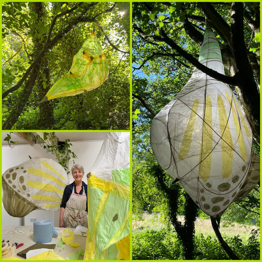 Giant Chrysalis lanterns and my Paper Maze for The Forest of Imagination in Bath, UK