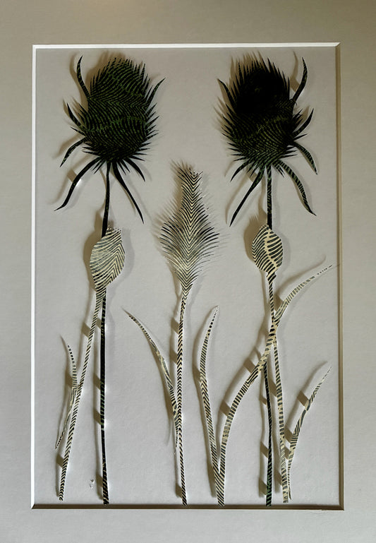 Two Teasels Mounted papercut 3